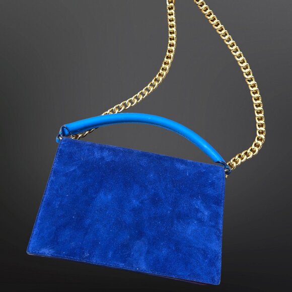 DVF Diane von Furstenberg Bonne Soirée Shoulder Bag Blue Suede Gold Chain Strap - Picture 2 of 8